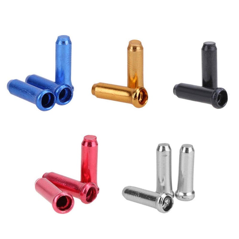 Saipor Saiper 180pcs Aluminum Alloy Bike Brake Cable Caps Shift Cable Gear Wire End Tips Crimps for Road Bike and Mountain Bicycle, 100pcs Silver+20 PCS for Each Color of Black Blue Golden Red - Image 1
